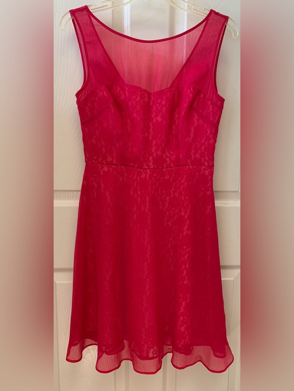 Betsey Johnson Vintage Hot Pink Sleeveless Chiffon Lace Fit-&-Flare Dress